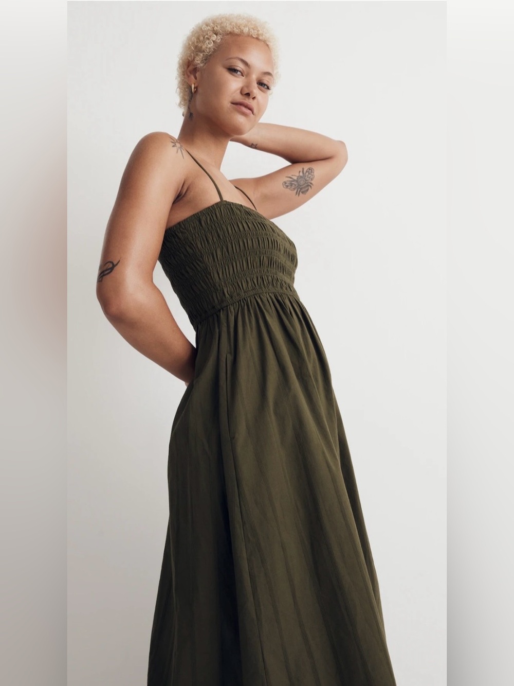Theo Sleeveless Midi Dress Olive Green XXS NWT